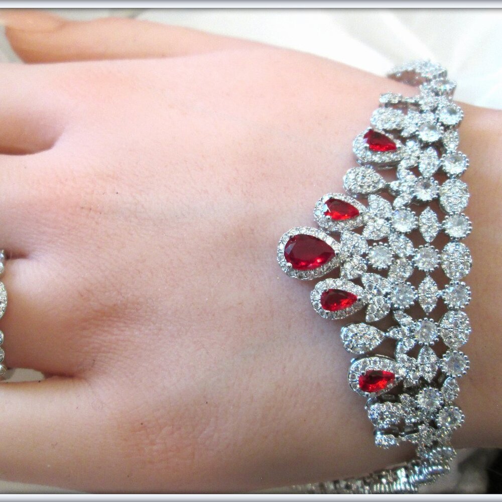 Ruby Pear Cut Gemstone Bracelet Ring Set 18k Gold… - image 4